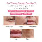 The six areas the balm is made for: under-eyes, cheeks, smile lines, lips and neck