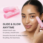 Model pressing the balm stick onto her cheek
